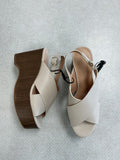 Sandals Heels Wedge By Loft In Cream, Size:9
