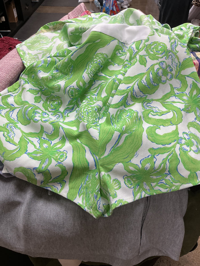 Romper Designer By Lilly Pulitzer In Green & White, Size:6