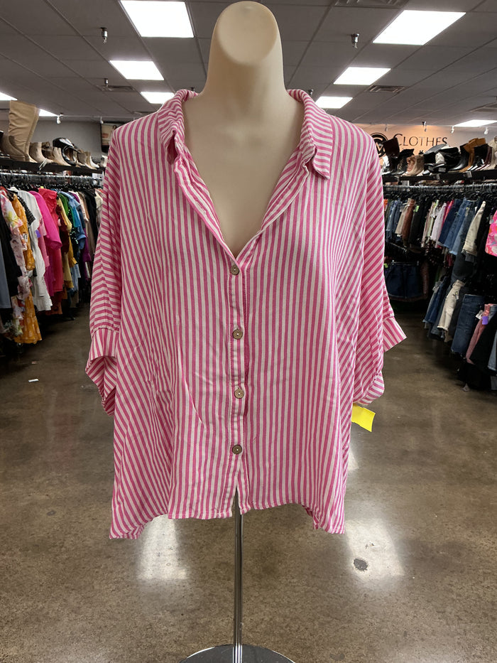 Top Ss By Zenana In Pink & White, Size:1X