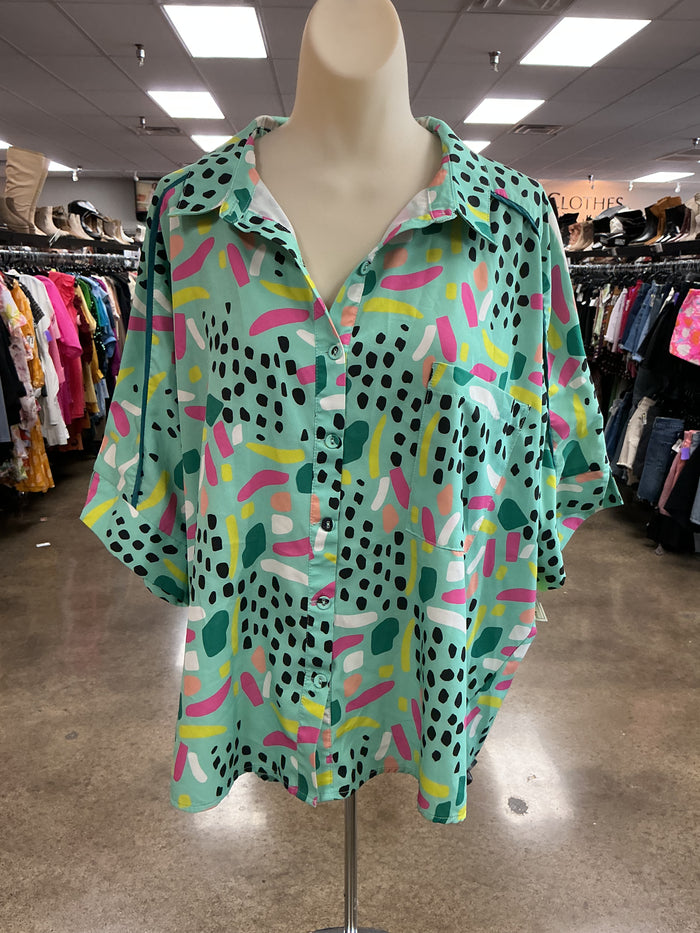 Top Ss By Umgee In Green & Pink, Size:M