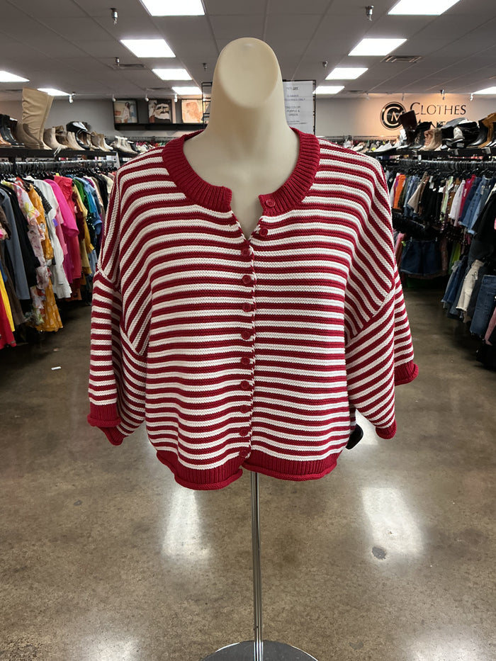 Sweater Ss By Peach Love Cream California In Red & White, Size:M