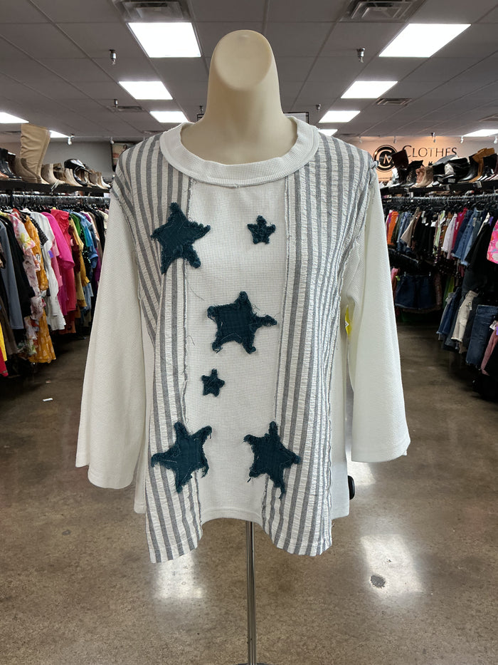 Top Ss By Pol In Blue & White, Size:S