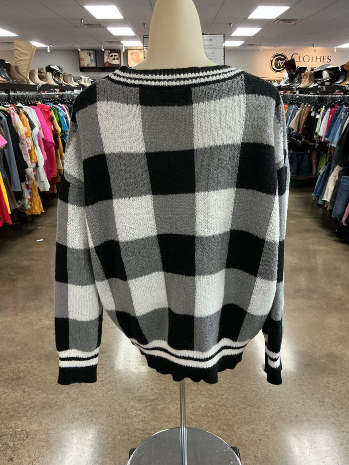 Sweater Cardigan By Clothes Mentor In Black & Grey, Size:M
