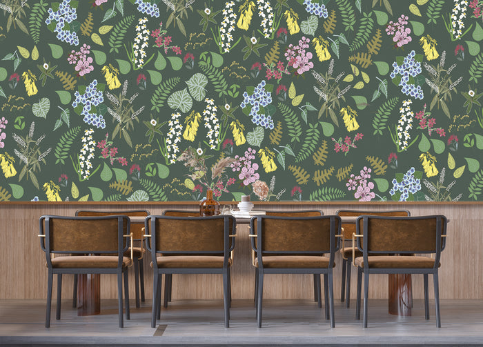 Abel Tasman - Forest Green - Custom Sized Wallpaper Mural (per m2)