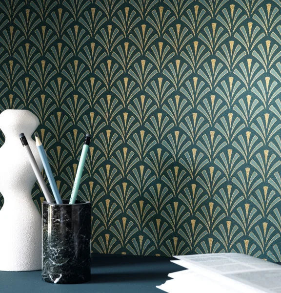 Abundance Wallpaper - Bleu Canard Dore