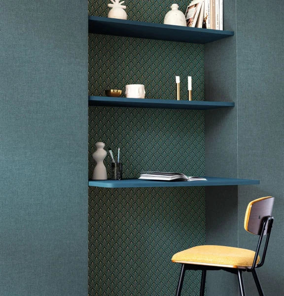 Abundance Wallpaper - Bleu Canard Dore