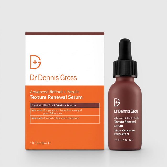 Shop Rescue Spa Dr Dennis Gross Advanced Retinol + Ferulic Texture Renewal Serum bottle and box packaging