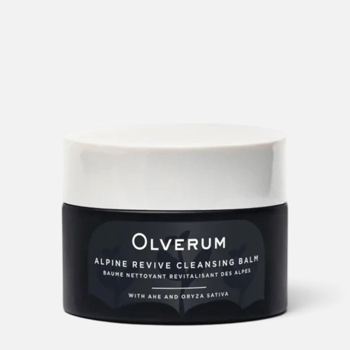 Shop Rescue Spa Olverum Alpine Revive Cleansing Balm in a black jar with a white lid for deep skin purification.