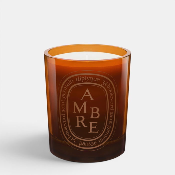 Shop Rescue Spa Diptyque Ambre scented candle in a brown glass jar with woody, spicy fragrance notes.