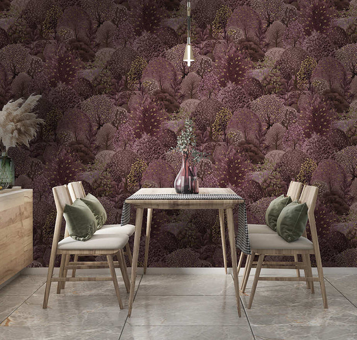 Arboretum Garden wallpaper in berry on a feature wall
