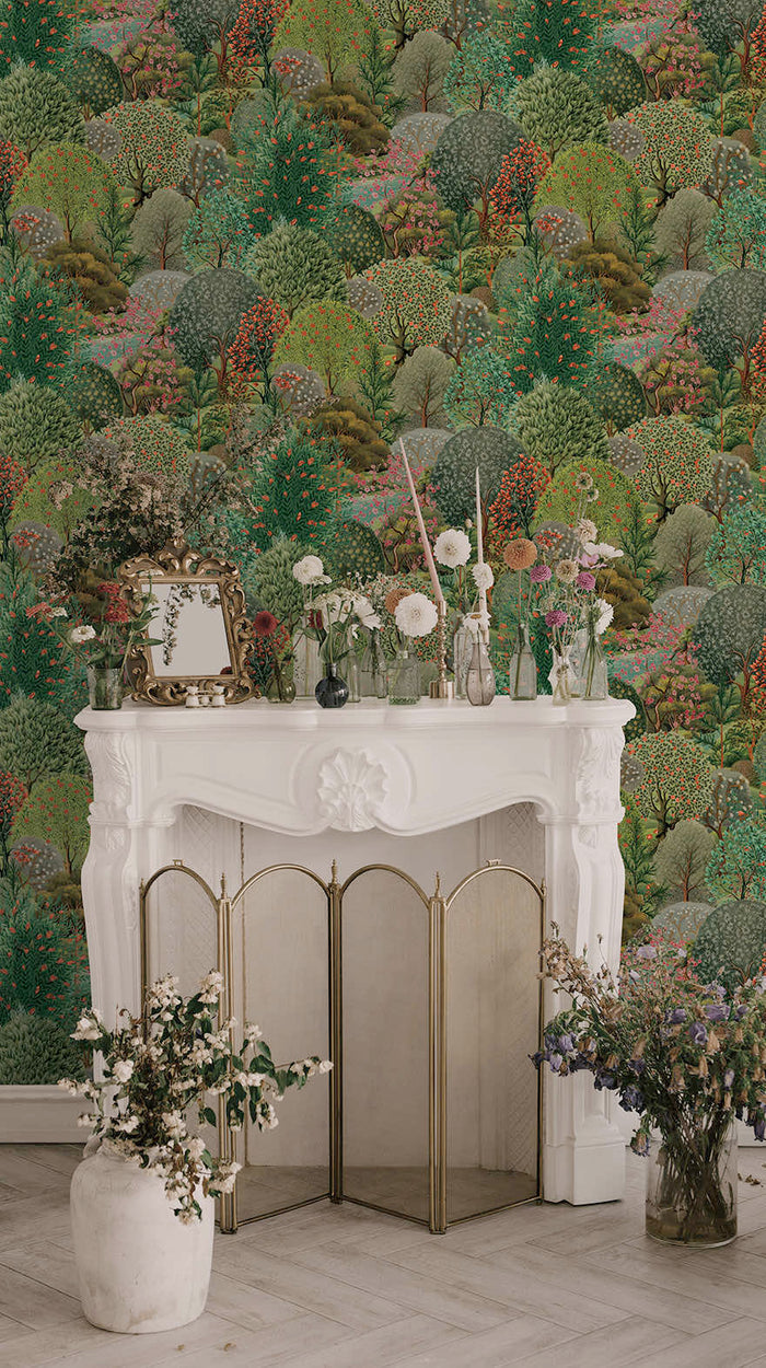 Arboretum Garden wallpaper in green on a feature wall