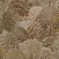 Neutral arboretum garden wallpaper with a scenic garden of topiary, blossom trees and ponds — flat pattern detail