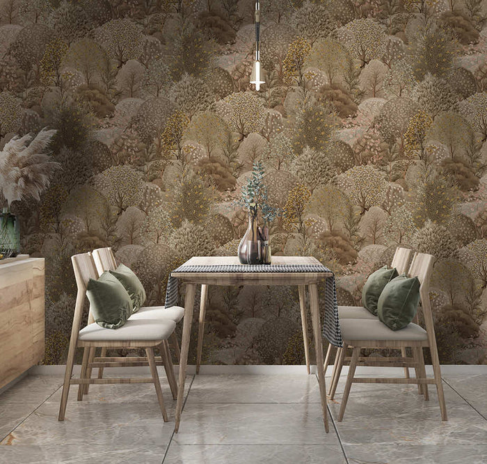 Arboretum Garden wallpaper in neutral on a feature wall