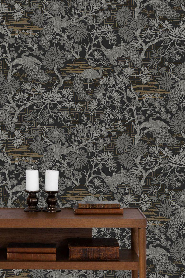 Asian Garden Wallpaper - Black