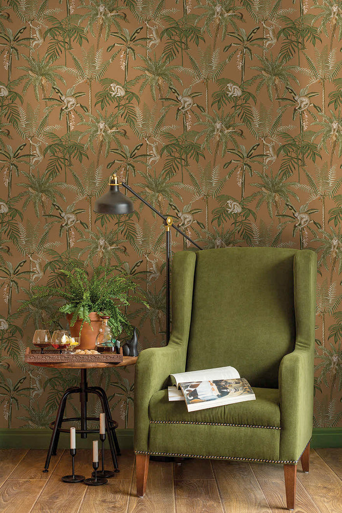 Ateles Spider Monkey Wallpaper - Burnt Orange - Discontinung