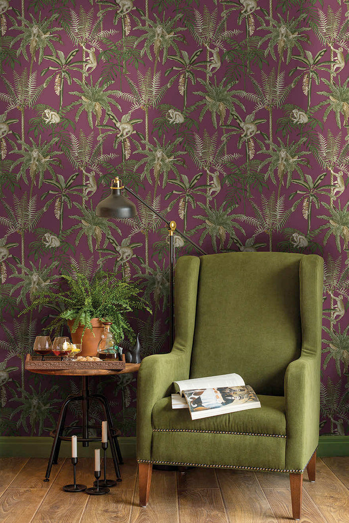 Ateles Spider Monkey wallpaper in berry on a feature wall