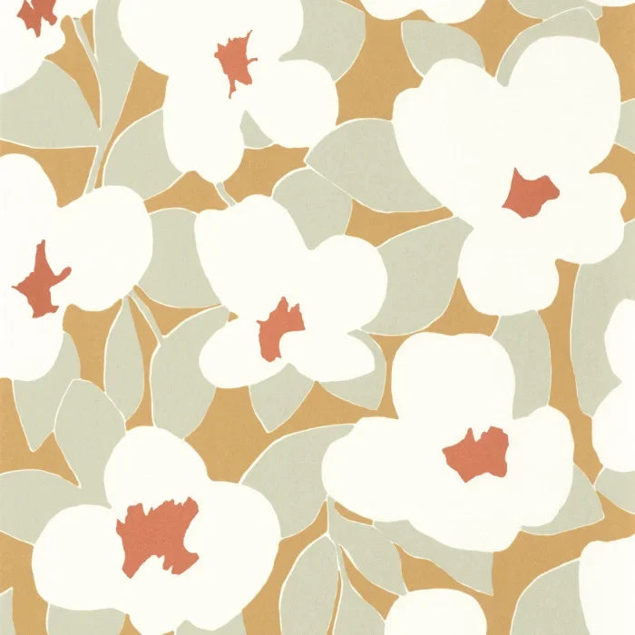 August Flower Power Wallpaper - White on Yellow