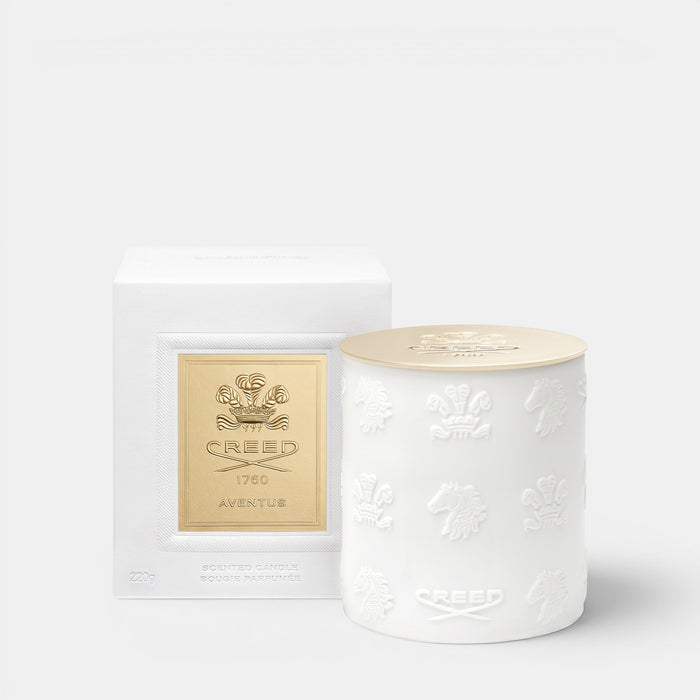 Shop Rescue Spa Creed Aventus scented candle in white porcelain with gold lid and matching gift box