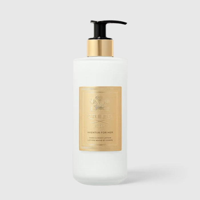 Shop Rescue Spa Aventus For Her Hand & Body Lotion in a frosted glass bottle with a gold label and black pump dispenser