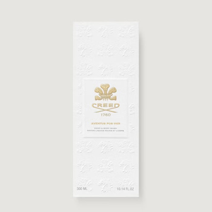 Shop Rescue Spa Creed Aventus For Her Hand & Body Wash in a white embossed box with gold logo detailing.