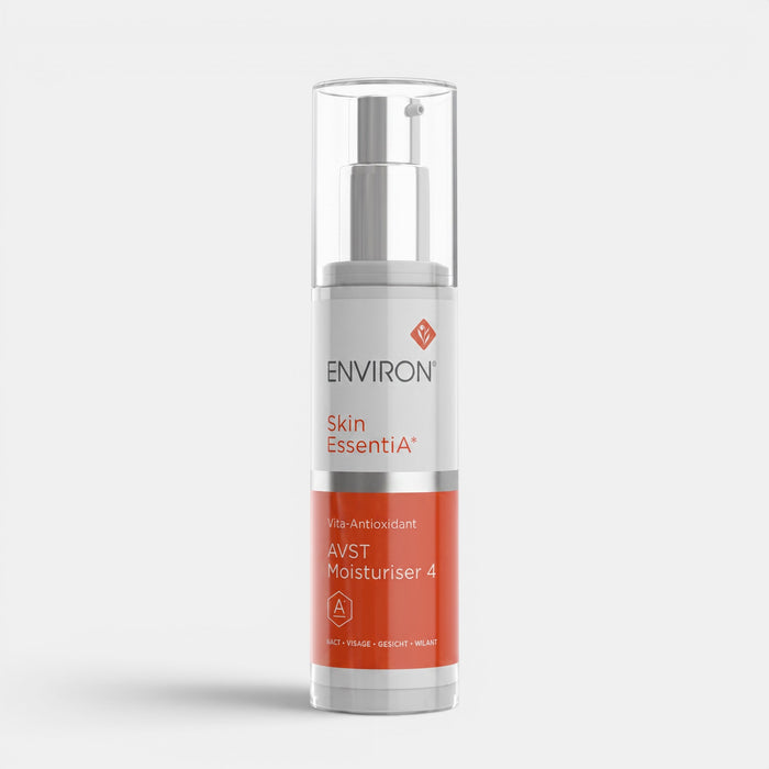 Shop Rescue Spa Environ AVST 4 moisturizer in a white and orange pump bottle for advanced antioxidant skincare.