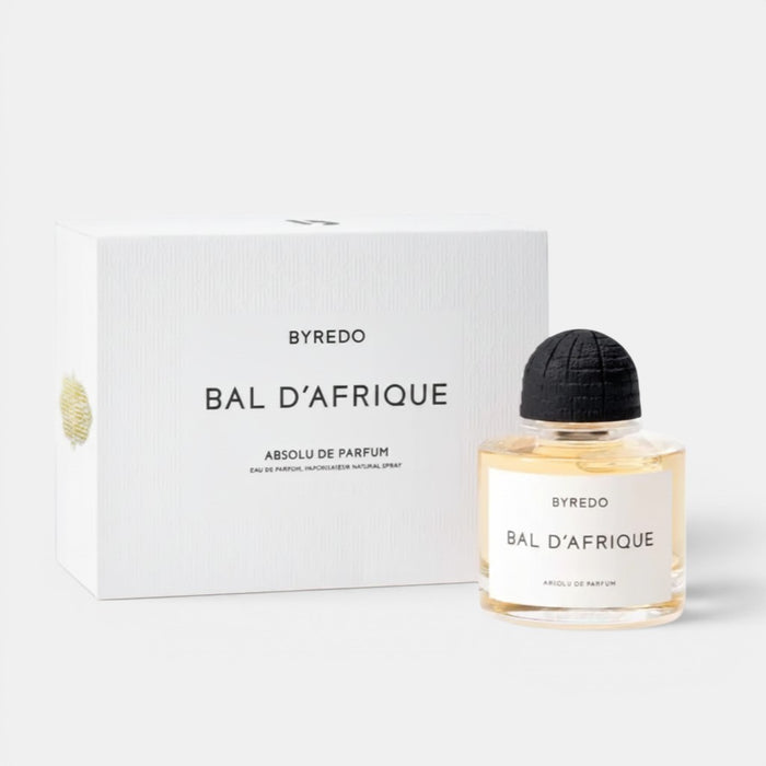 Shop Rescue Spa Byredo Bal d'Afrique Absolu de Parfum, a rich amber fragrance with a black textured cap.