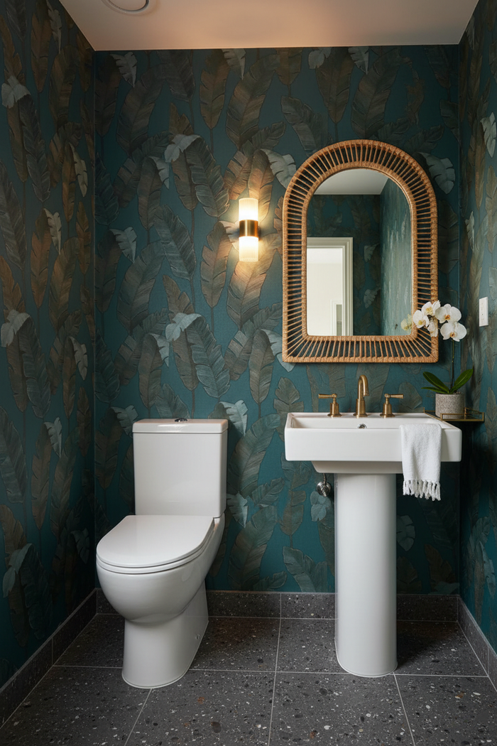 Bali Fronds Teal Powder Room