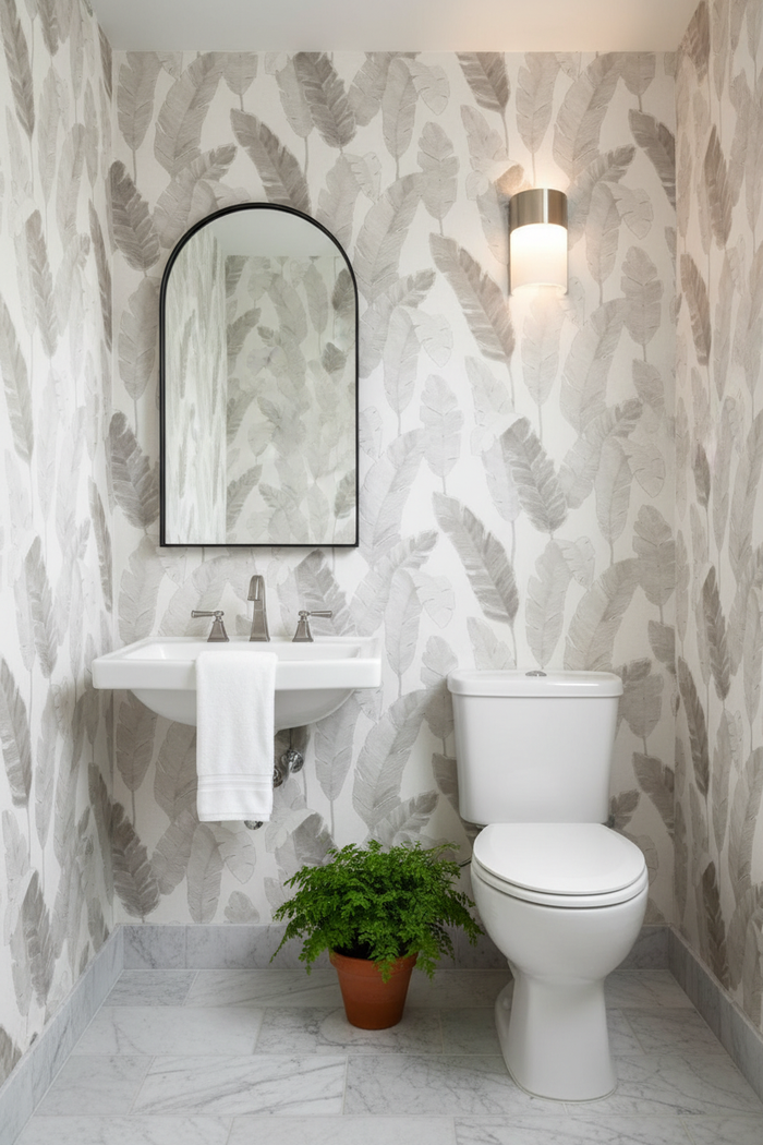 Bali Fronds Grey Powder Room