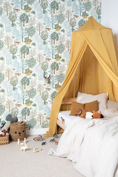 Ballad Deer Wallpaper - Bleu Clair Blanc - Discontinuing
