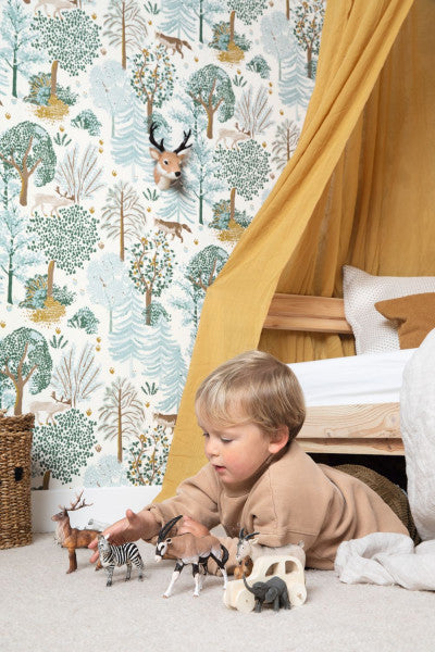 Ballad Deer Wallpaper - Bleu Clair Blanc - Discontinuing
