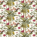 Banana Orchid Wallpaper - Red Multi - Last 2 Rolls