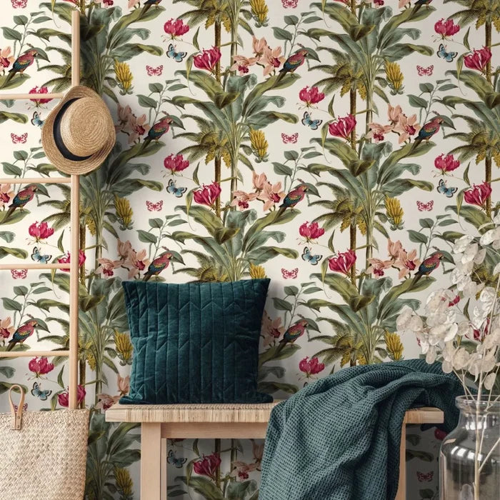 Banana Orchid Wallpaper - Red Multi - Last 2 Rolls