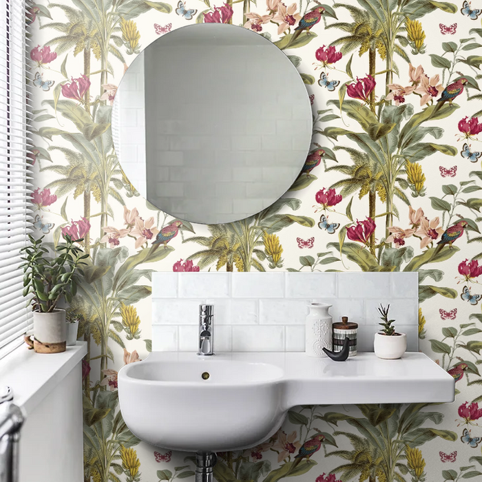 Banana Orchid Wallpaper - Red Multi - Last 2 Rolls