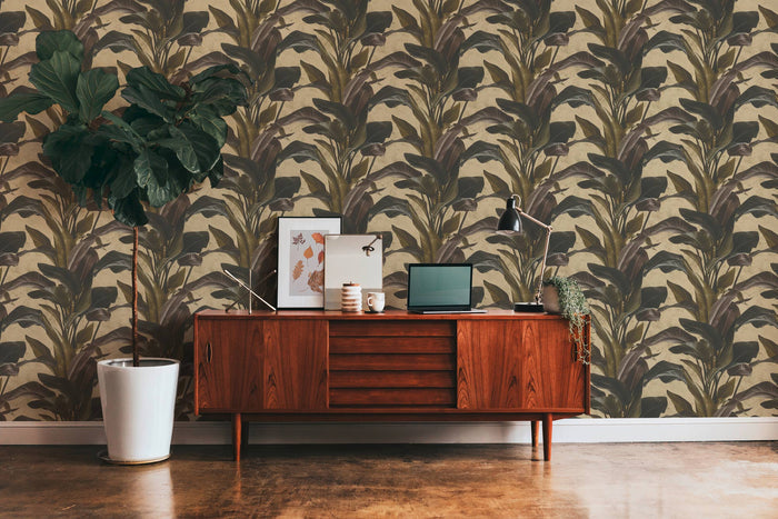 Banana Tropical Wallpaper - Brown + Gold
