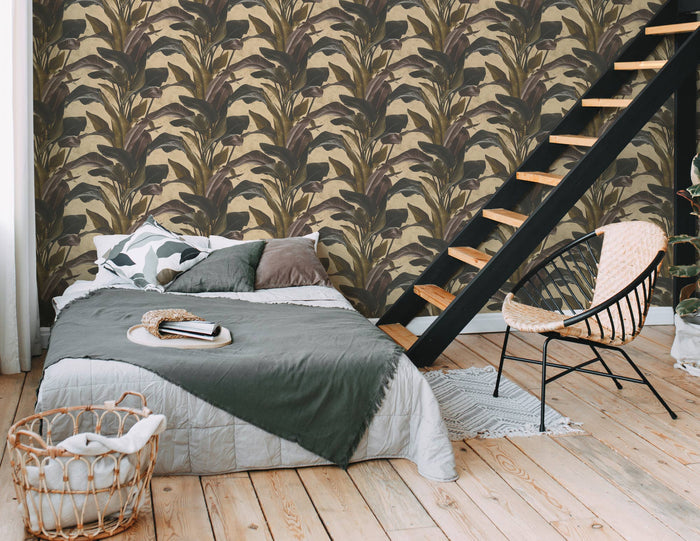 Banana Tropical Wallpaper - Brown + Gold