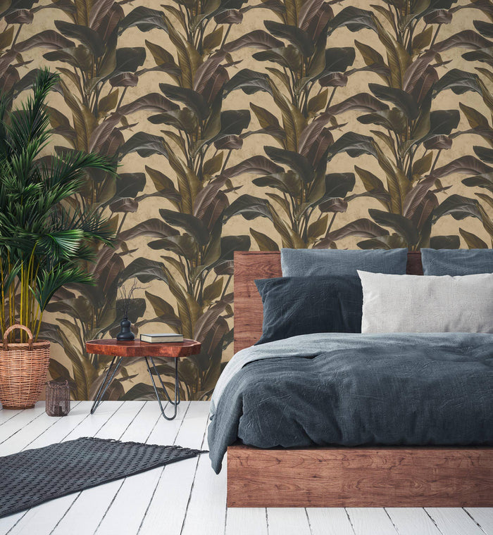 Banana Tropical Wallpaper - Brown + Gold