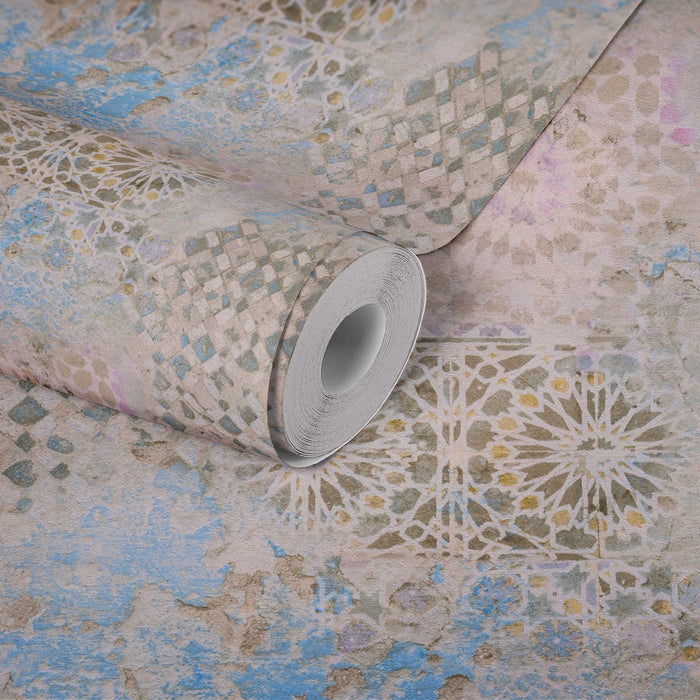 Barcelona Mosaic Wallpaper - Beige/Brown/Blue