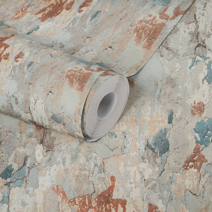 Barcelona Plaster Wallpaper - Grey - Green - Rust