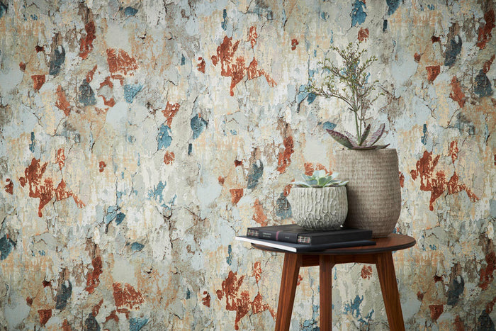 Barcelona Plaster Wallpaper - Grey - Green - Rust