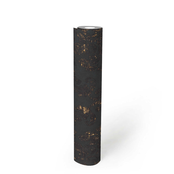 Baroque Damask Wallpaper - Black + Gold