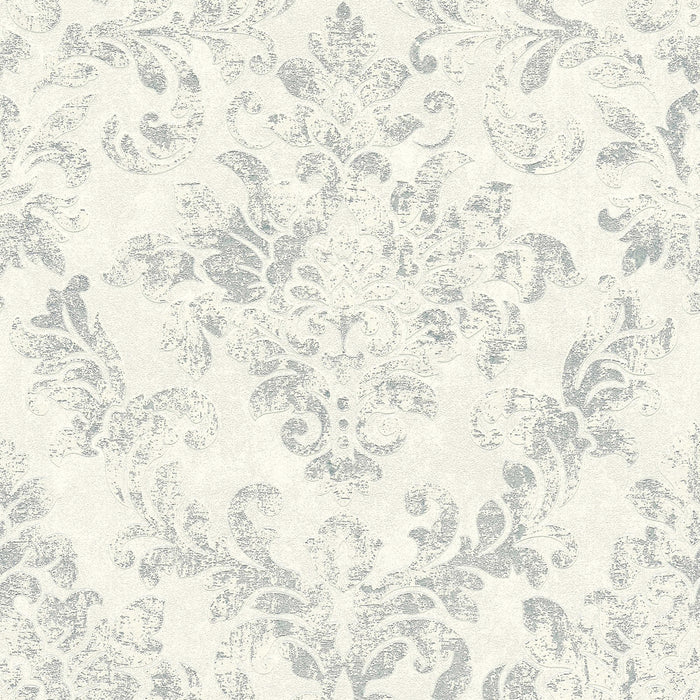 Baroque Damask Wallpaper - Grey + White