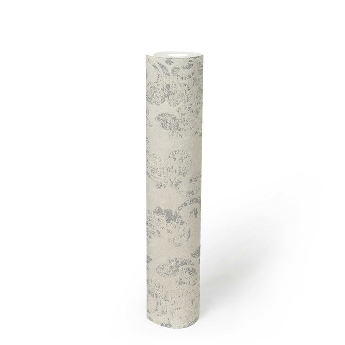 Baroque Damask Wallpaper - Grey + White