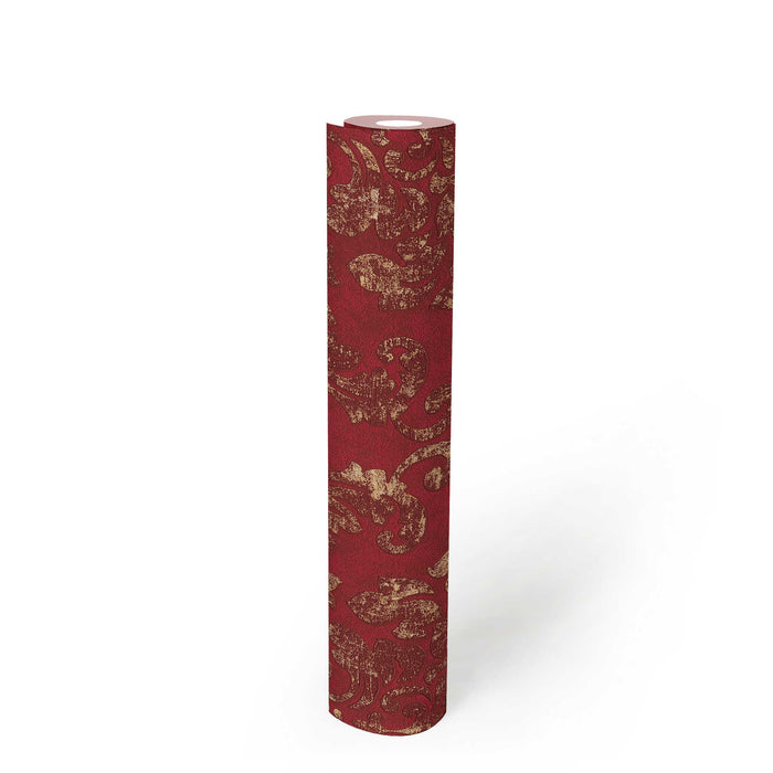 Baroque Damask Wallpaper - Red + Gold