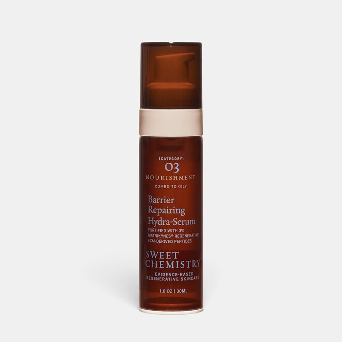 Shop Rescue Spa Barrier Repairing Hydra-Serum in a 30ml amber pump bottle for skin barrier support and hydration.