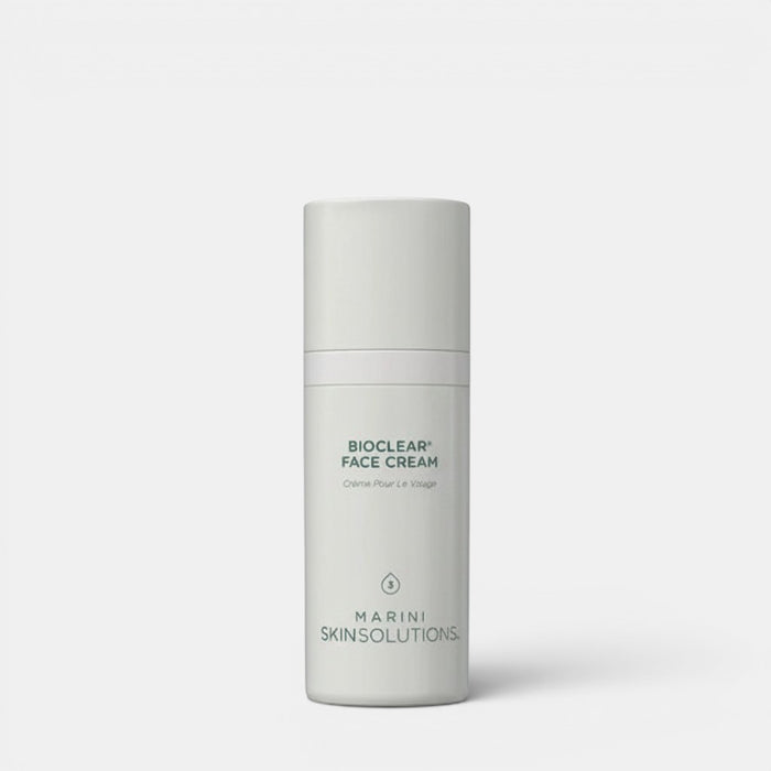 Jan Marini Bioclear Face Cream, a green pump bottle with black text, containing a multi-acid treatment for skin clarity and texture.