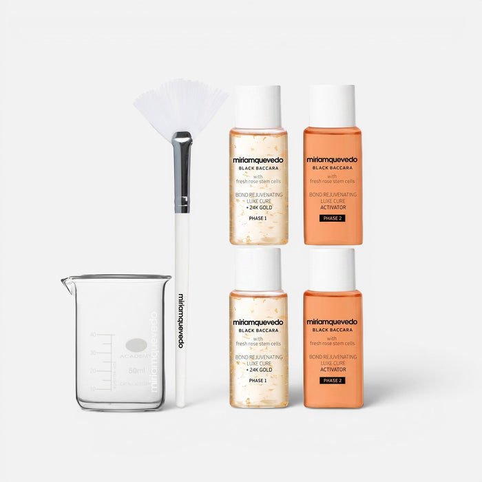 Shop Rescue Spa Black Baccara Bond Rejuvenating Luxe Cure hair treatment set with applicator brush and mixing beaker.