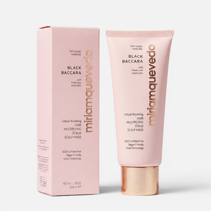Shop Rescue Spa Miriam Quevedo Black Baccara exfoliating scalp mask and box in soft pink packaging