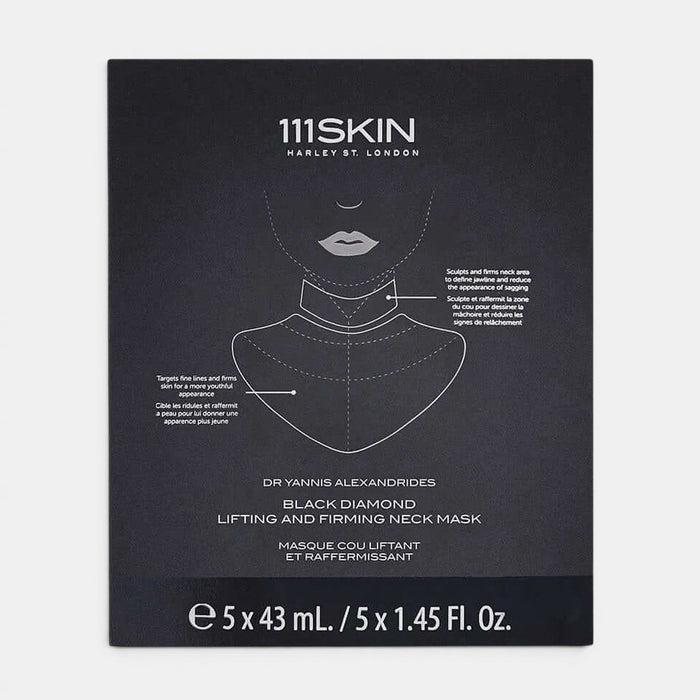 111 Skin Lifting and Firming Neck Mask positioned upright with a white background. Firms And Sculpts To Refine The Appearance Of Aging Skin.