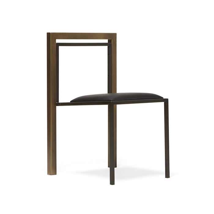 Black Leather & Antique Brass Dining Chair