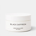Shop Rescue Spa Black Saffron body cream in a white minimalist jar with black text against a white background.